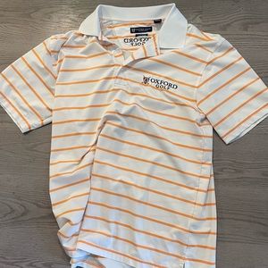 Oxford Golf Polo - Large - White and Orange Striped